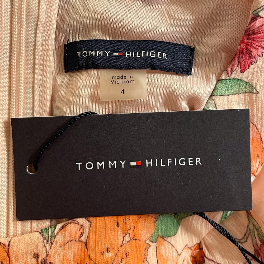 Tommy Hilfiger Belted Chiffon Halter Midi Dress Pink Floral Print Size 4 - Picture 10 of 16